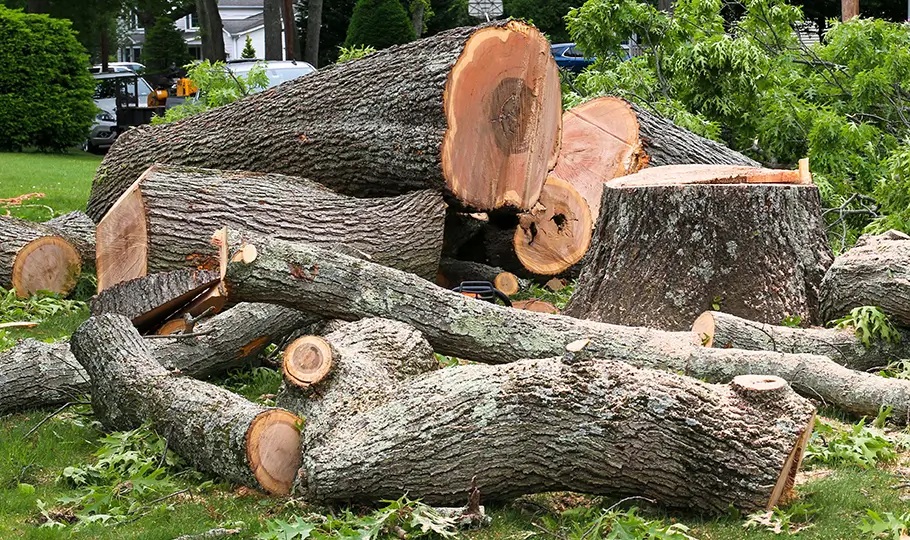 A pile of cut up tree logs after tree removal